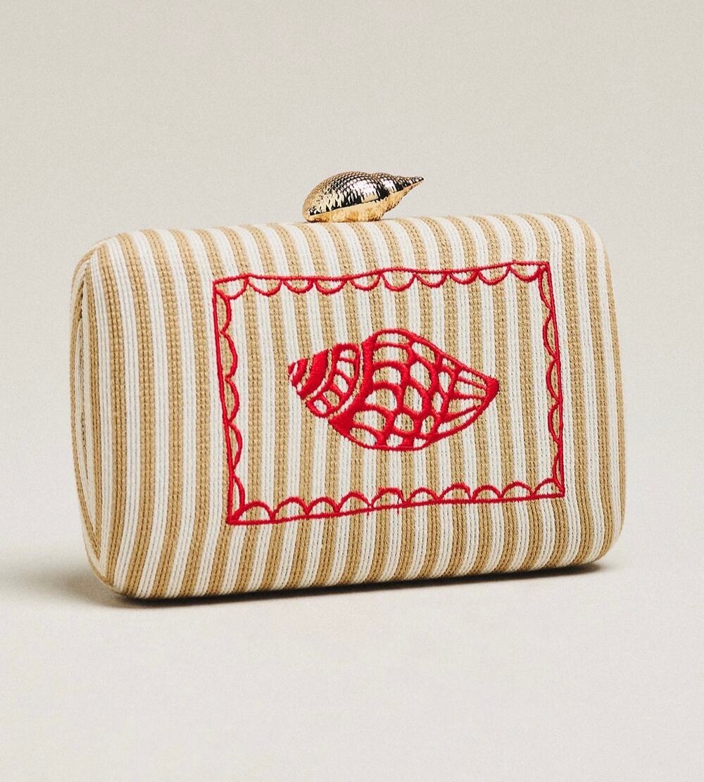 Anthropologie Shiraleah Shell Icon Minaudiere Clutch Purse Crossbody NWT Tan